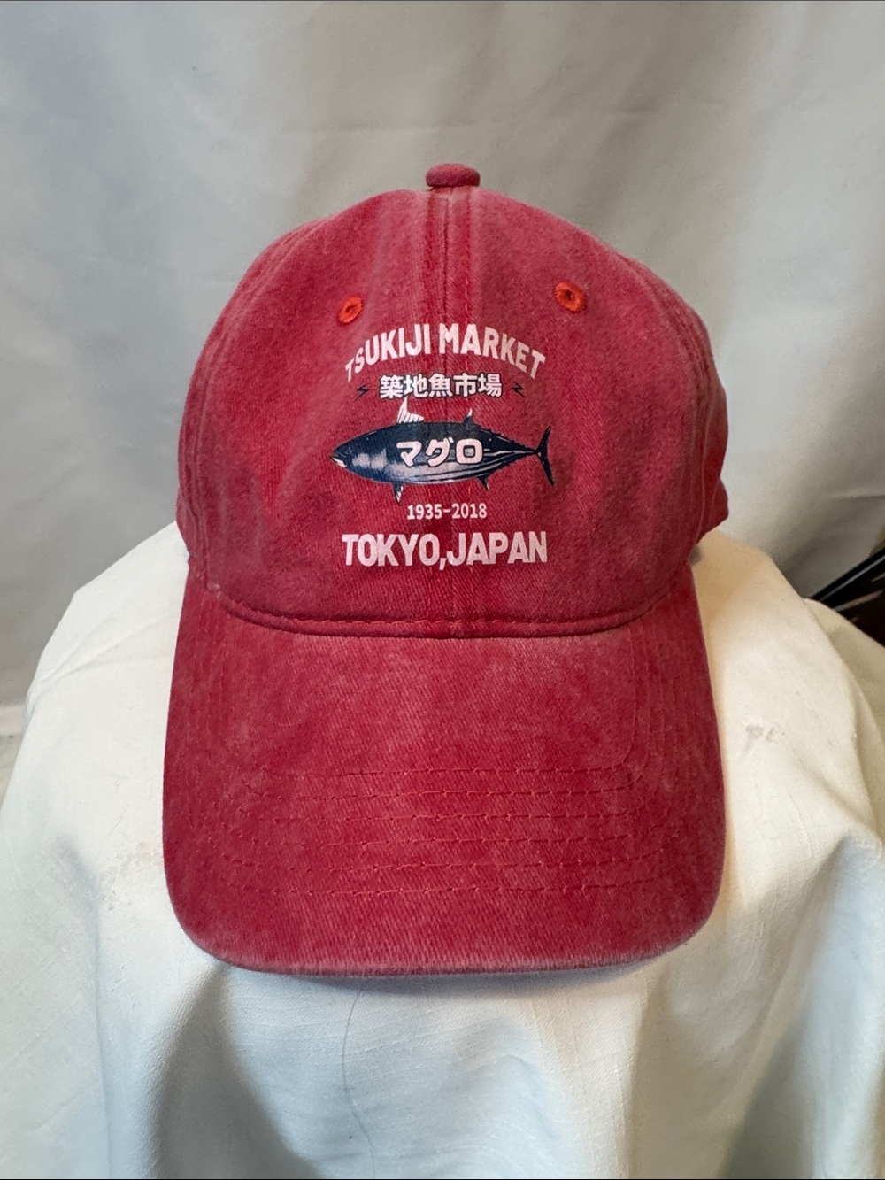 Tokyo Japan Tsukiji market Red Baseball Cap. Adjustable